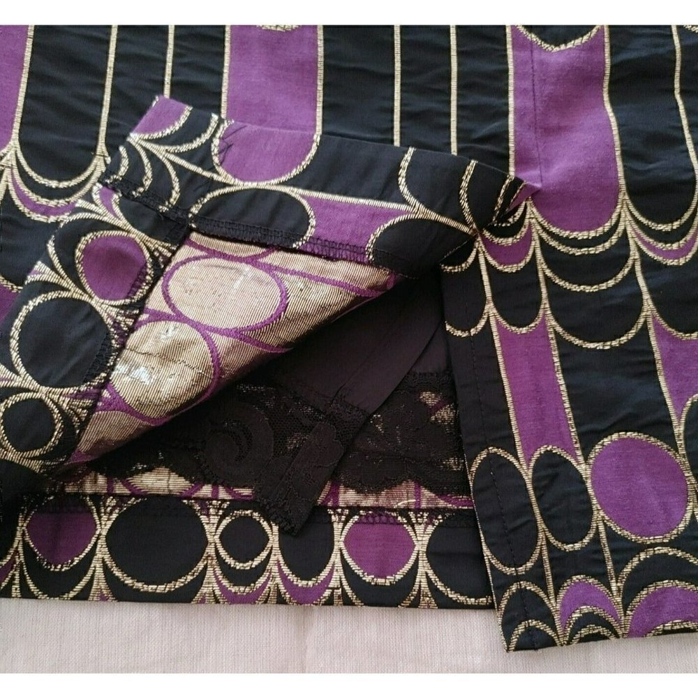 Trina Turk Rico Mini Skirt High Rise Gold Foil Circles Purple Black Size 2 - Picture 3 of 5